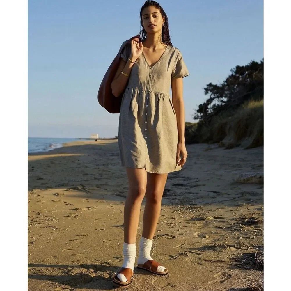 MadewellโLinen-Blend Alexandra Button-Front Mini Dress | Size Small